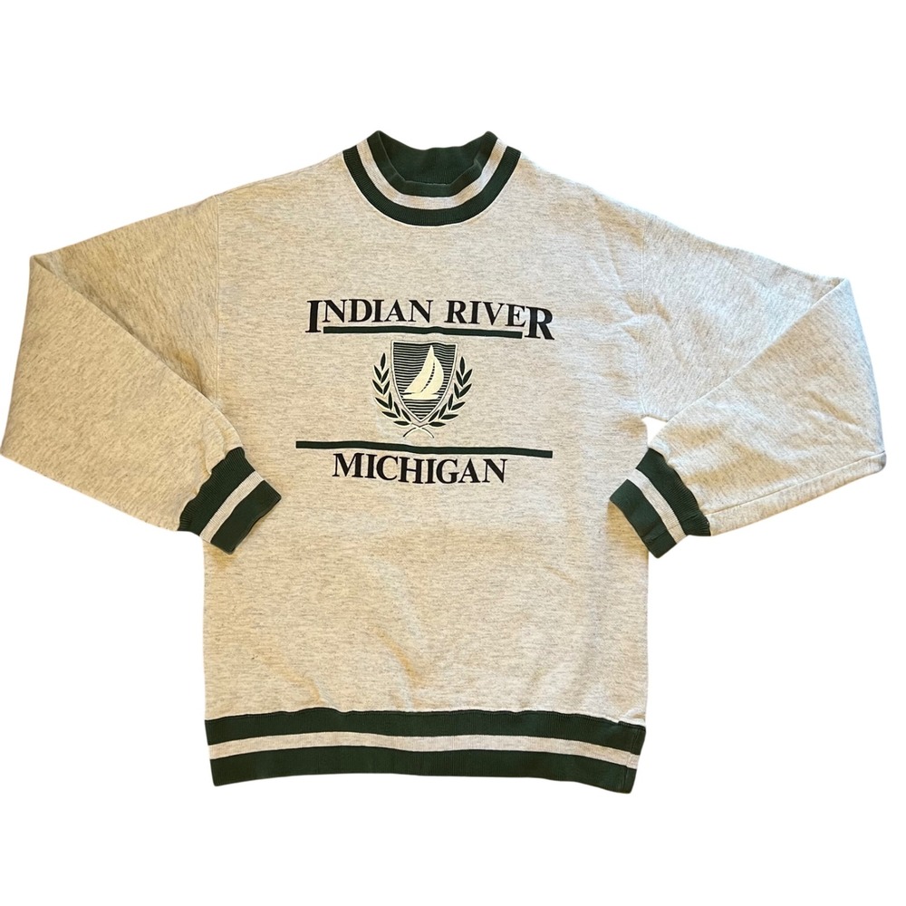 VTG 90s Signal Sports Indian River Michigan Sailboat Sweatshirt Mens M‎ Nature